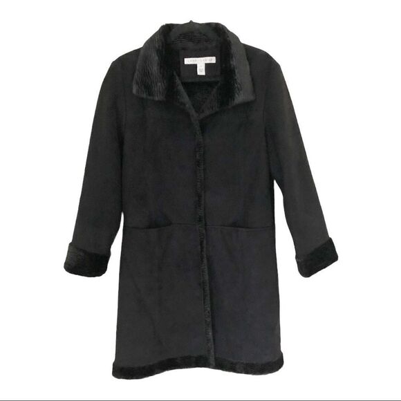 Larry Levine Black Faux Suede/Fur Coat Size Small - Picture 1 of 15